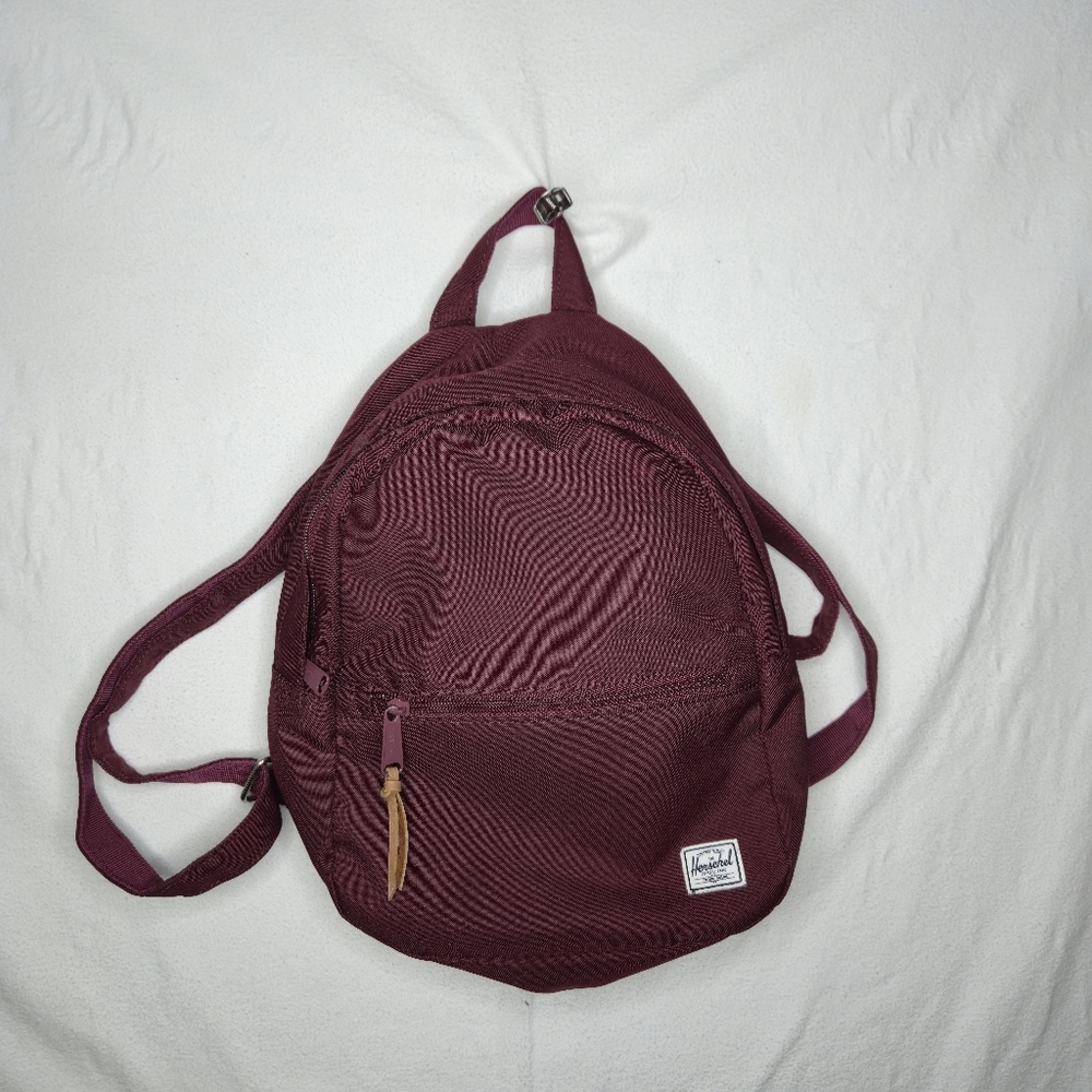 Herschel Small Burgundy Backpack With One Side Zip And Two Front Zips